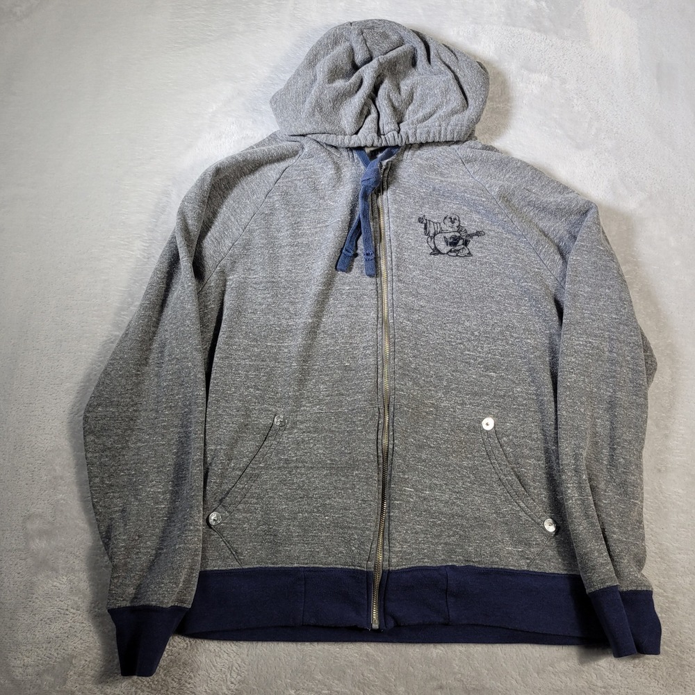 True Religion Hoodie Mens Large Gray Navy Full Zip Buddha Brand Streetwear